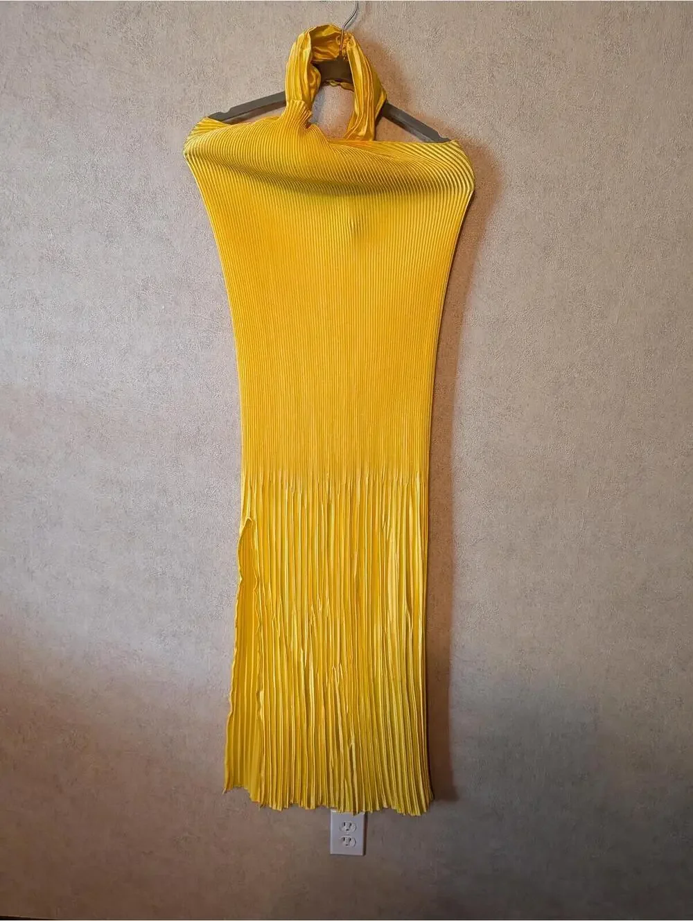 L'IDEE mustard yellow pleated midi dress sz 10 - Picture 3 of 6